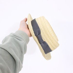 *Beige Sunhat with Blue Striped Bow Tie
